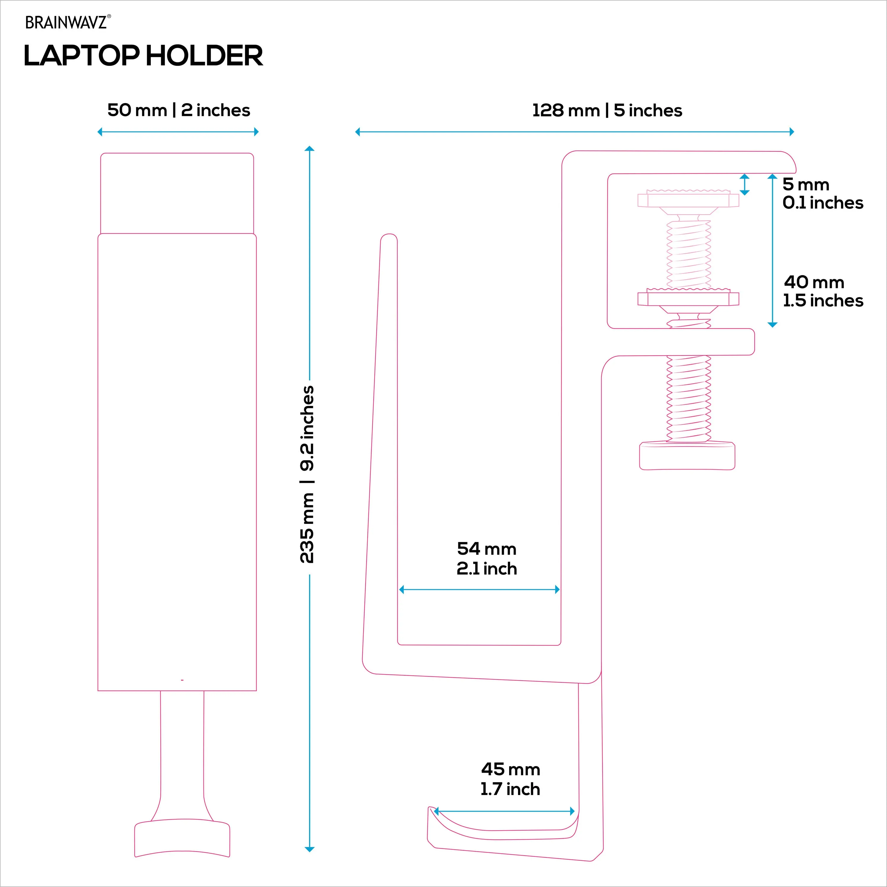 Laptop Holder for Desk with Headphone Hanger, Suitable for MacBooks, Surface Tablets, Notebooks, Keyboards, Folders & Any Device upto 2.1" Thick