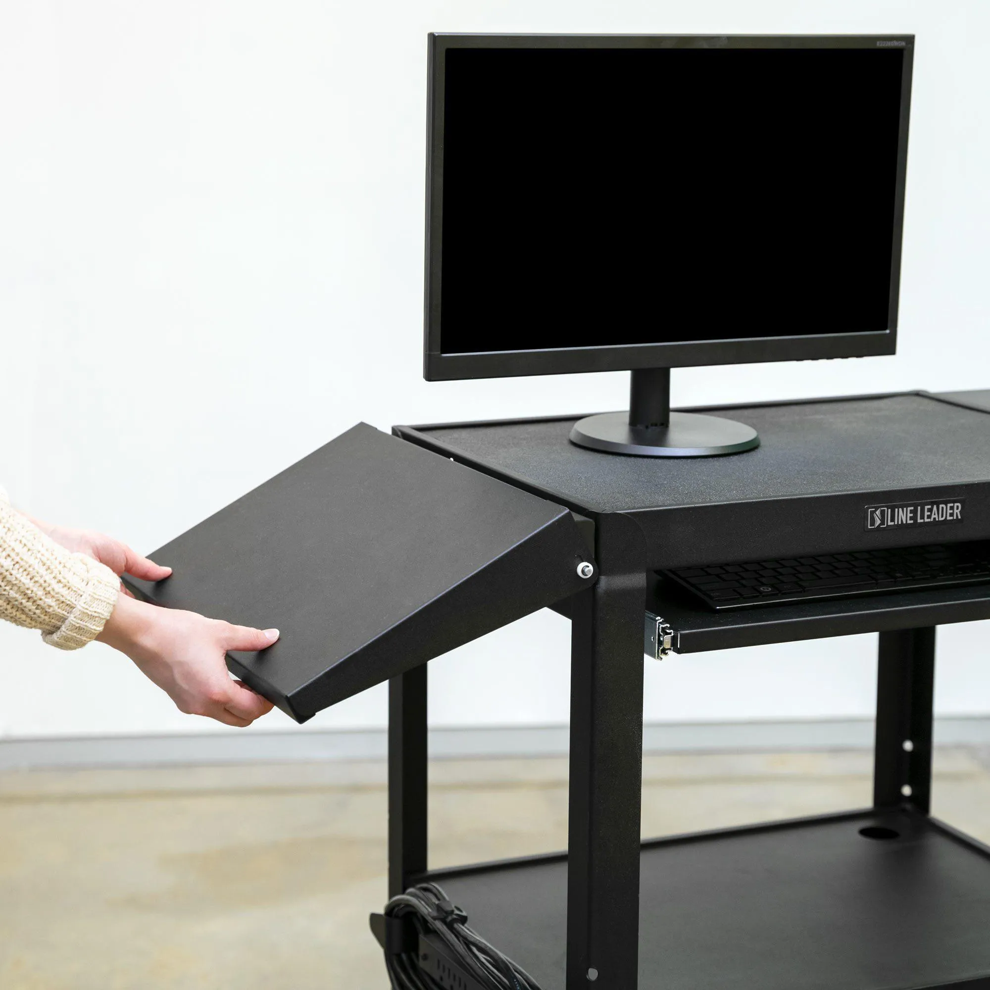 Line Leader Height Adjustable AV Cart with Cabinet | Mobile Workstation - Extra Large Size