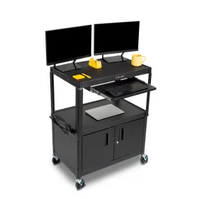 Line Leader Height Adjustable AV Cart with Cabinet | Mobile Workstation - Extra Large Size