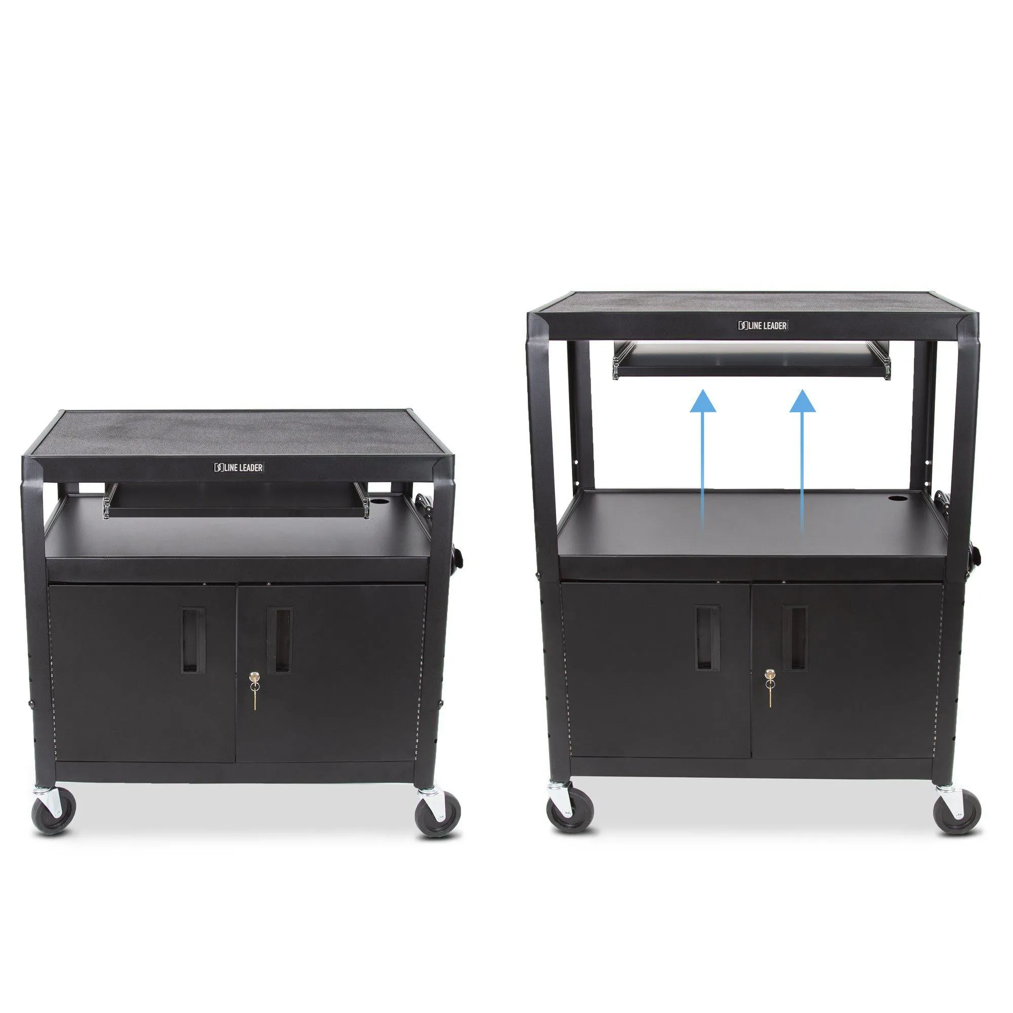 Line Leader Height Adjustable AV Cart with Cabinet | Mobile Workstation - Extra Large Size