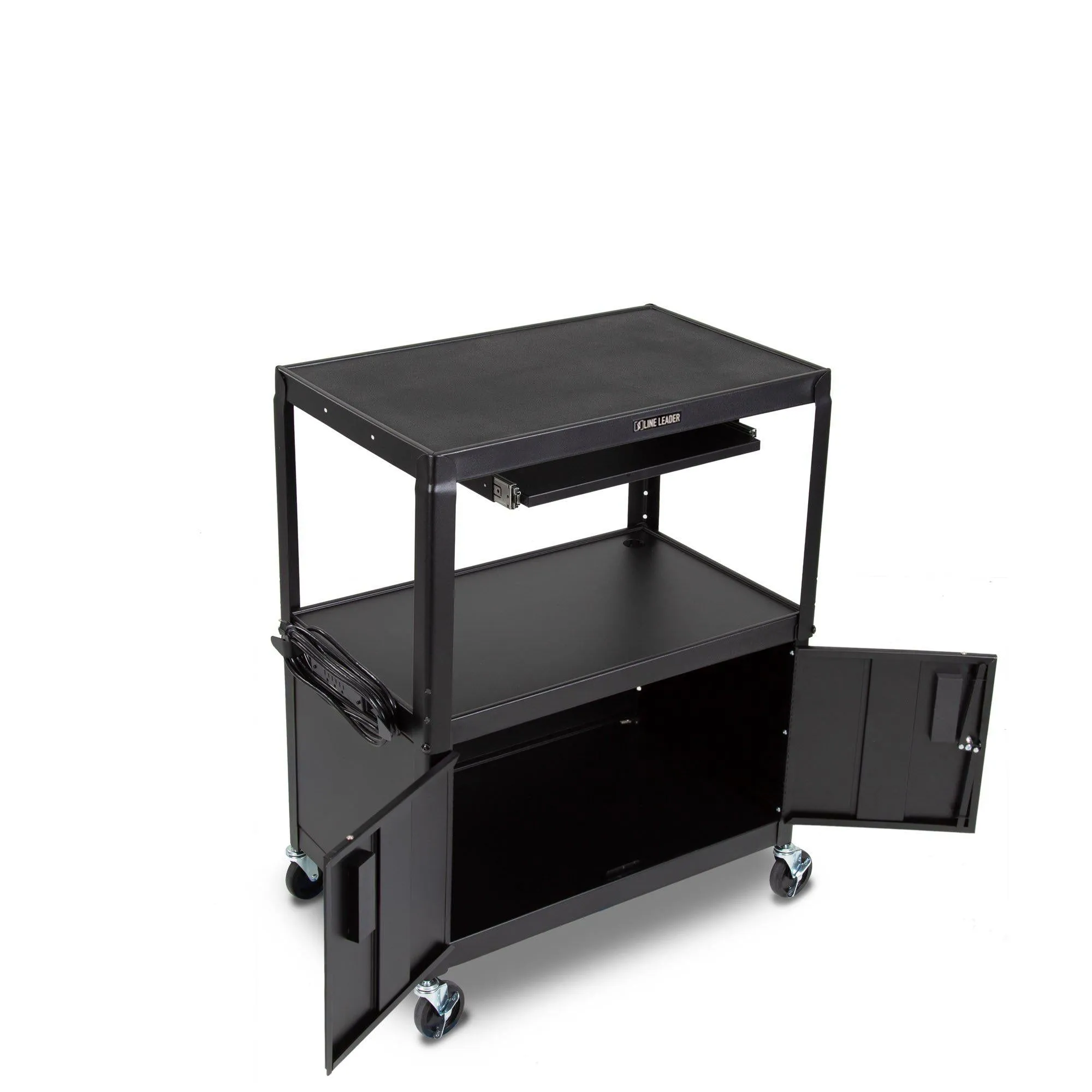 Line Leader Height Adjustable AV Cart with Cabinet | Mobile Workstation - Extra Large Size