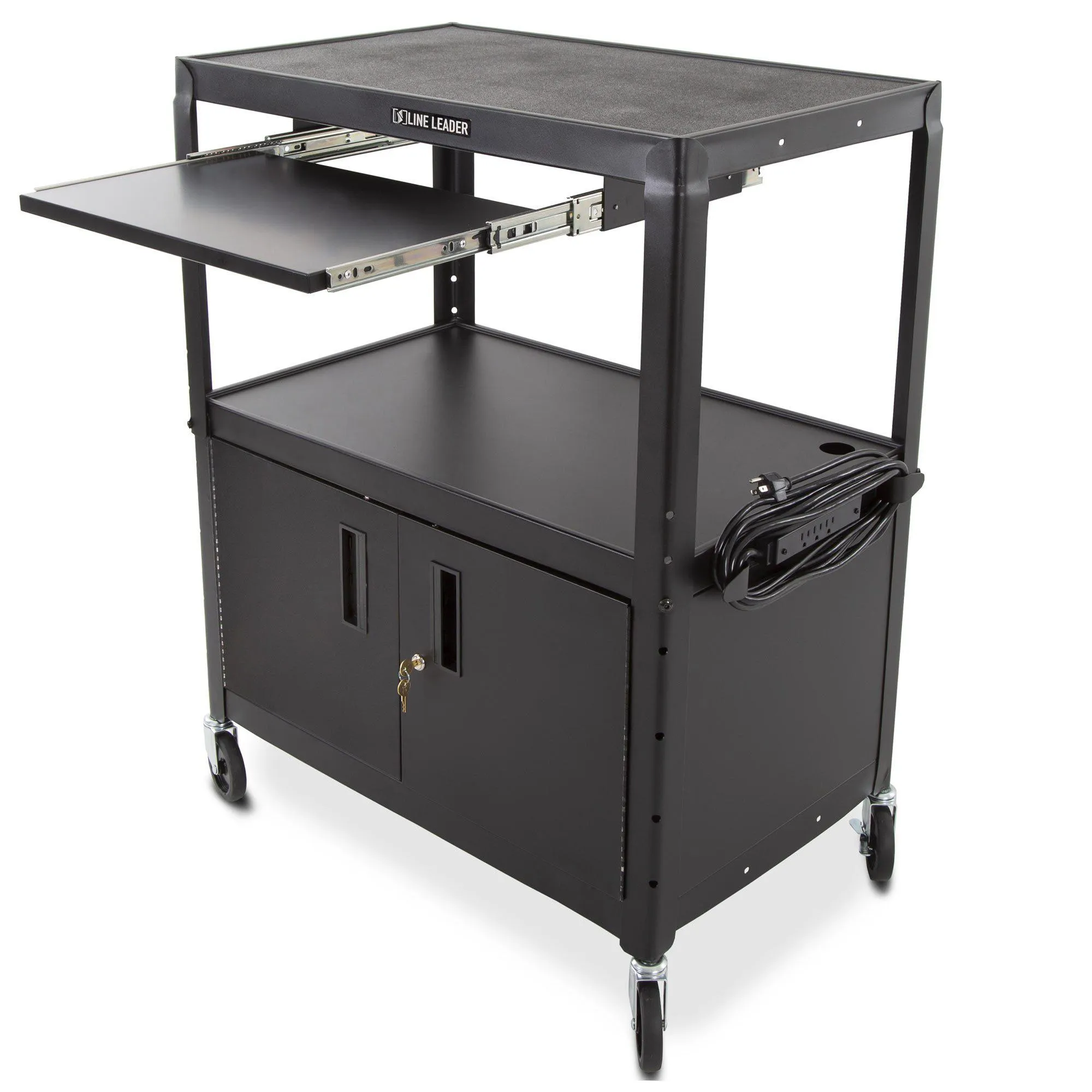 Line Leader Height Adjustable AV Cart with Cabinet | Mobile Workstation - Extra Large Size