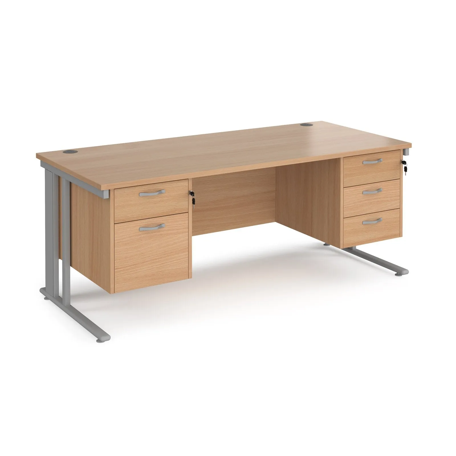 Maestro 25 cable managed 800mm deep desk with 2 & 3 drawer peds