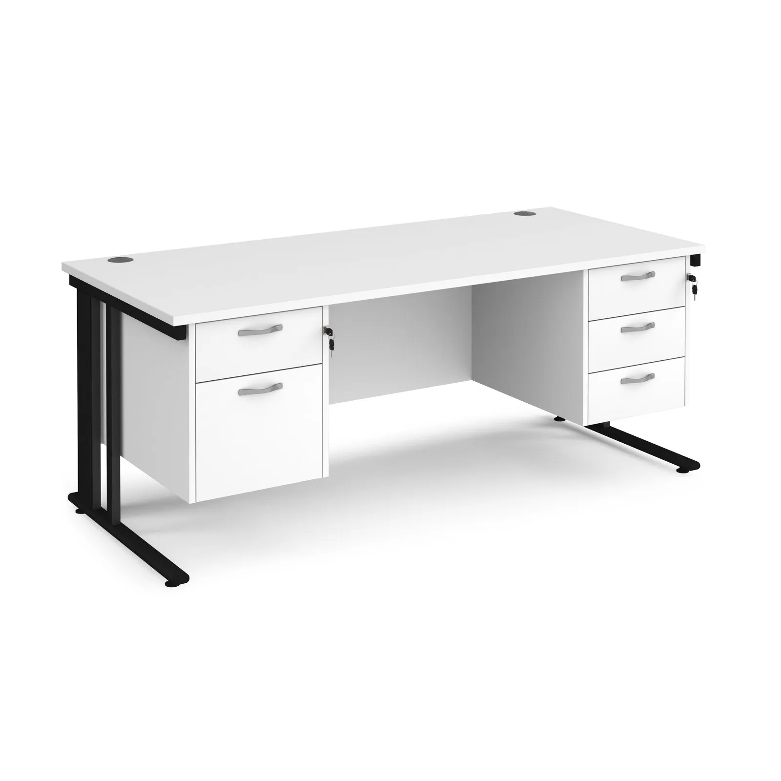 Maestro 25 cable managed 800mm deep desk with 2 & 3 drawer peds