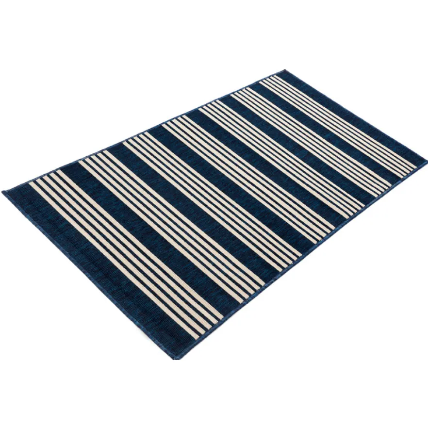 Mariona Blue Striped Outdoor Large Rug