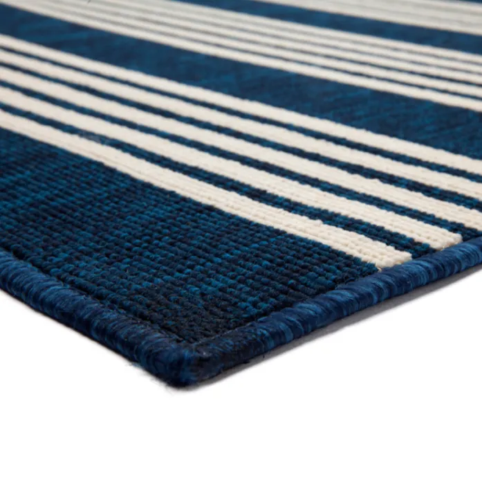 Mariona Blue Striped Outdoor Large Rug