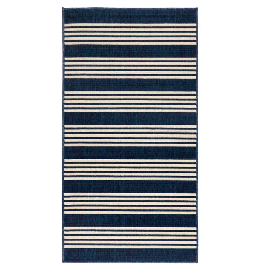 Mariona Blue Striped Outdoor Large Rug