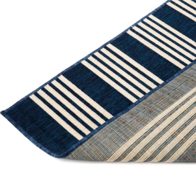 Mariona Blue Striped Outdoor Rug