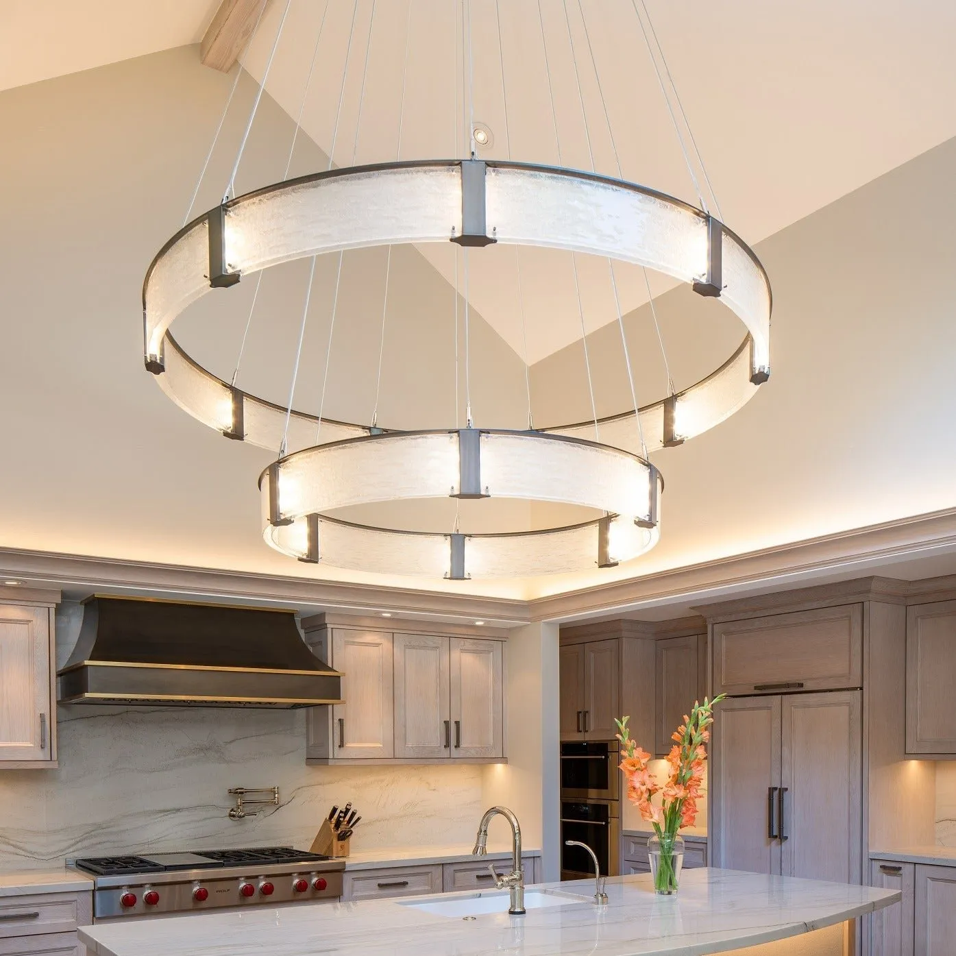 Modern Light Luxury Two-tier Glass Ring Chandelier