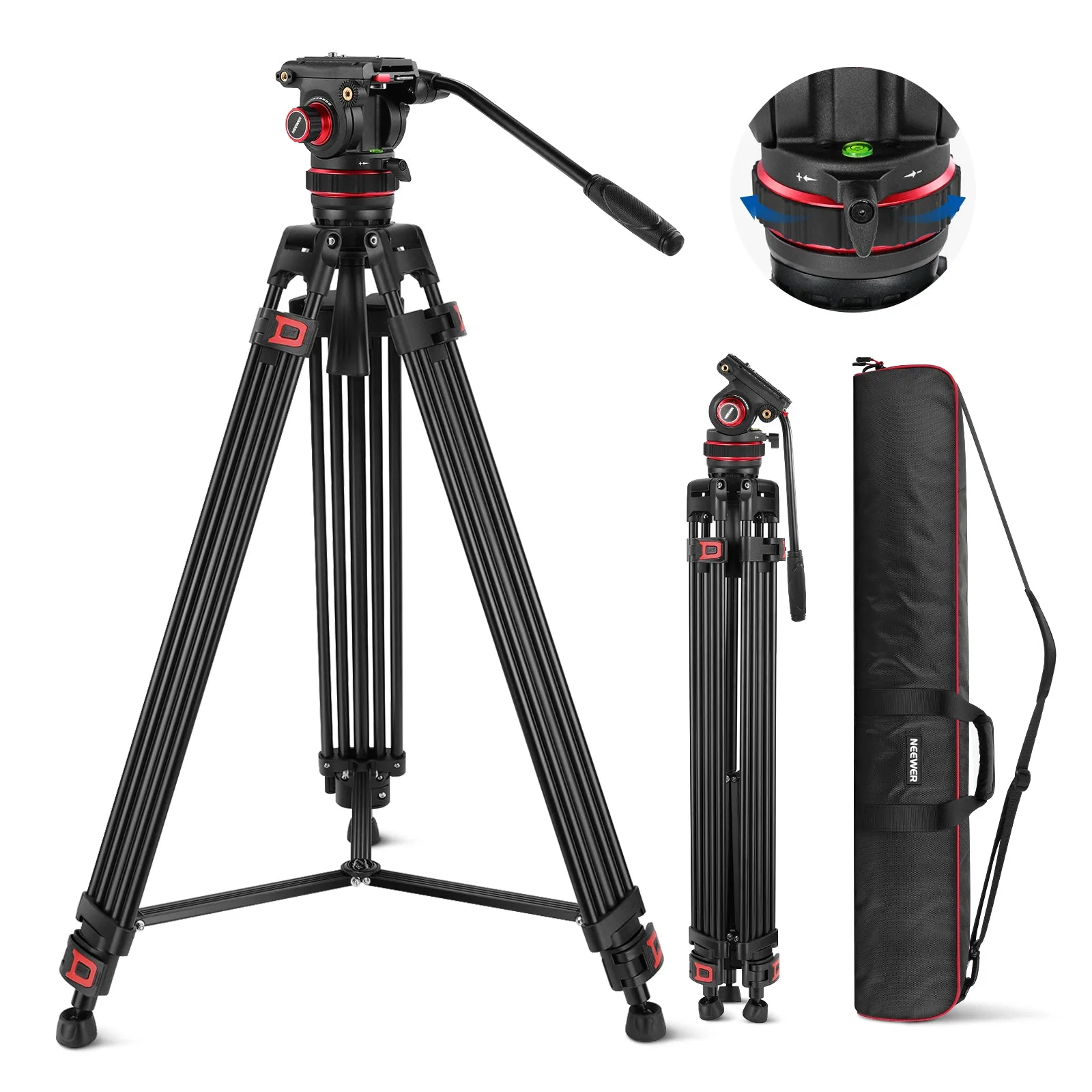 NEEWER TP75 74" Video Tripod with Adjustable Damping Fluid Head