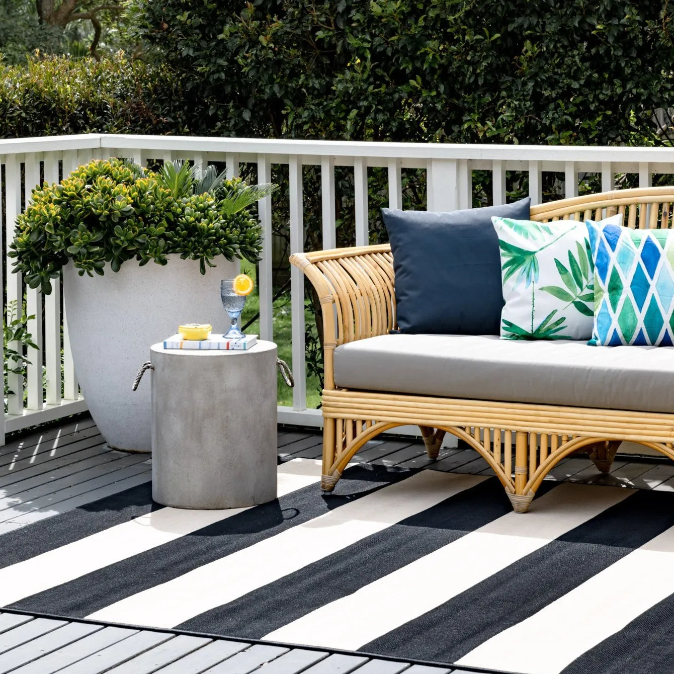 Nyoma Black Striped Outdoor Large Rug