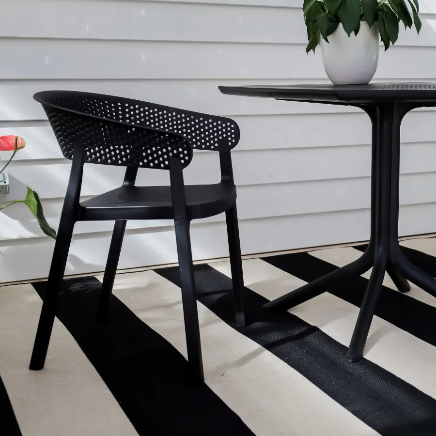 Nyoma Black Striped Outdoor Rug