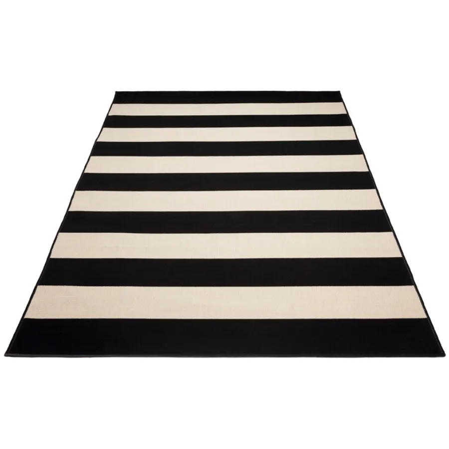 Nyoma Black Striped Outdoor Rug