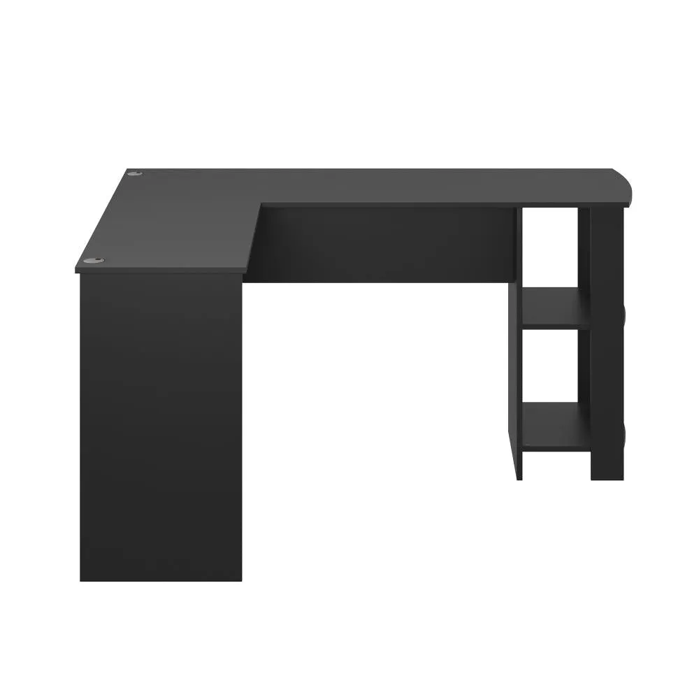 Oikiture L-shape Computer Desk with Storage Shelves Black