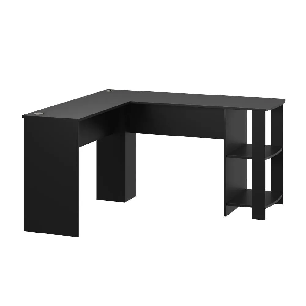 Oikiture L-shape Computer Desk with Storage Shelves Black