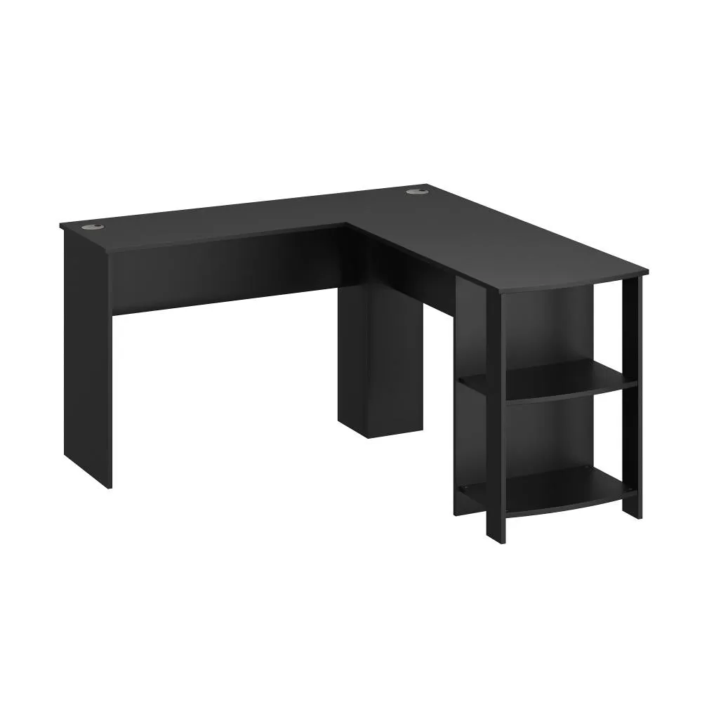 Oikiture L-shape Computer Desk with Storage Shelves Black