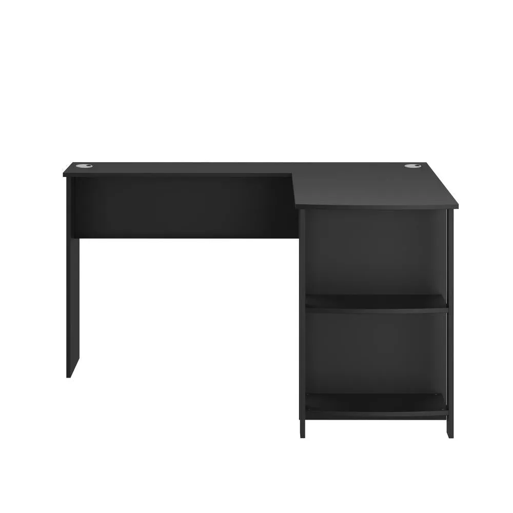 Oikiture L-shape Computer Desk with Storage Shelves Black