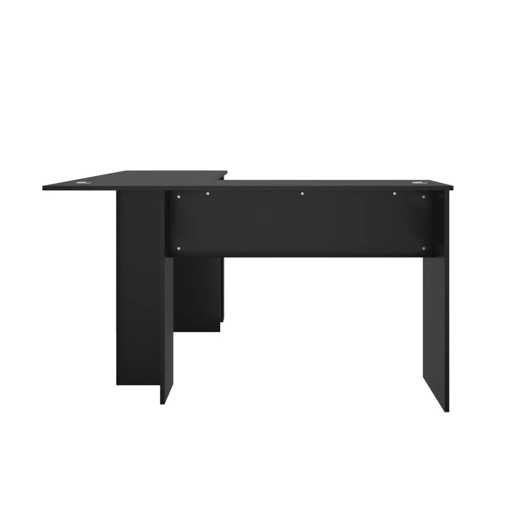 Oikiture L-shape Computer Desk with Storage Shelves Black