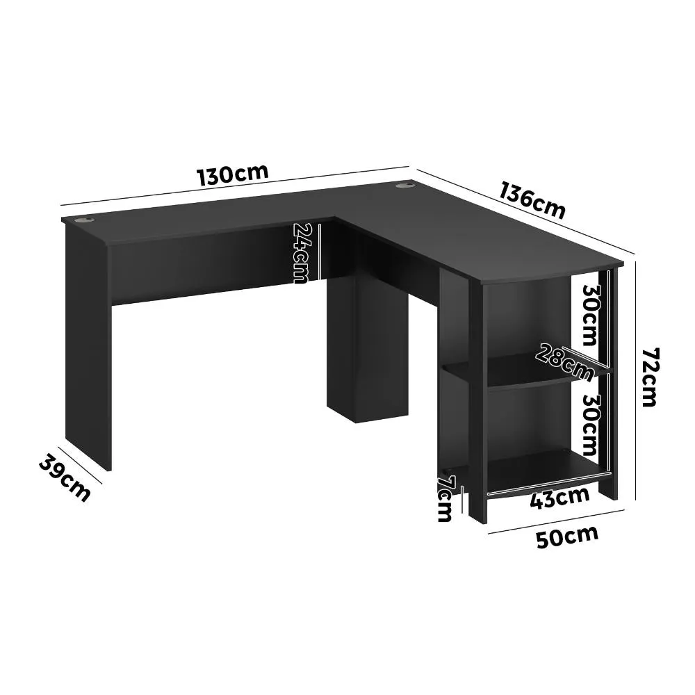 Oikiture L-shape Computer Desk with Storage Shelves Black