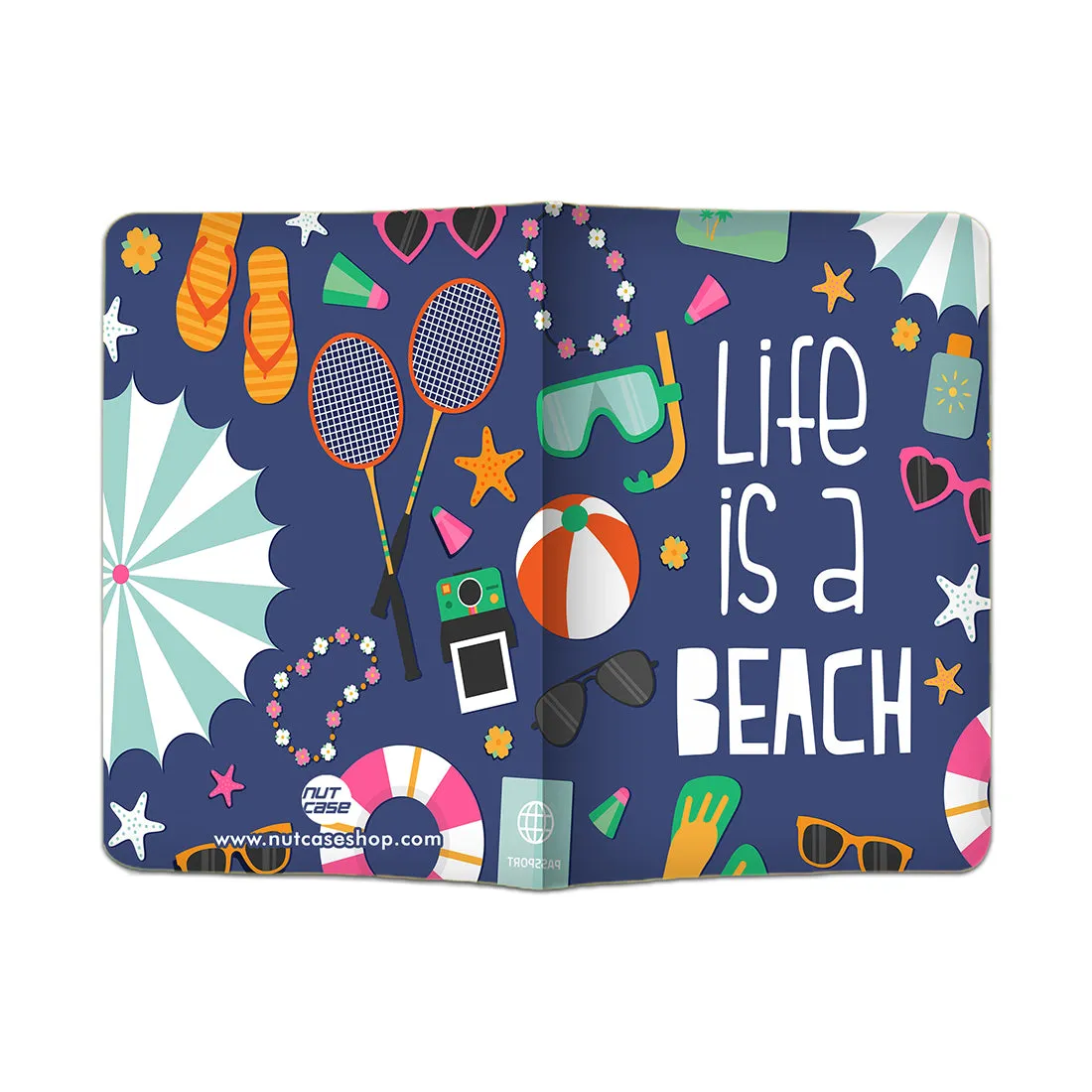 Passport Holder Travel Case With Baggage Tag Set - Life Is a Beach Blue