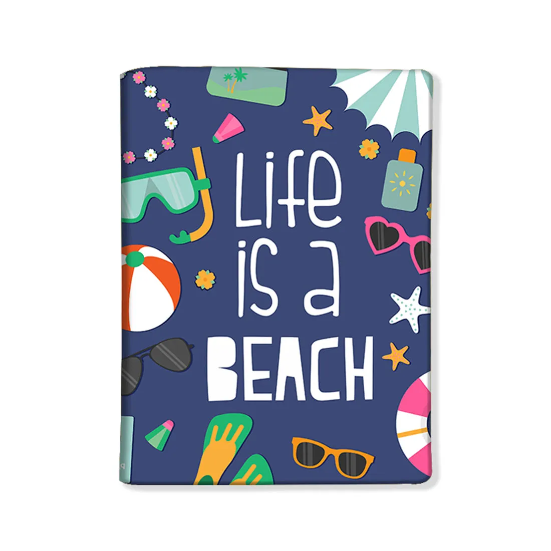 Passport Holder Travel Case With Baggage Tag Set - Life Is a Beach Blue