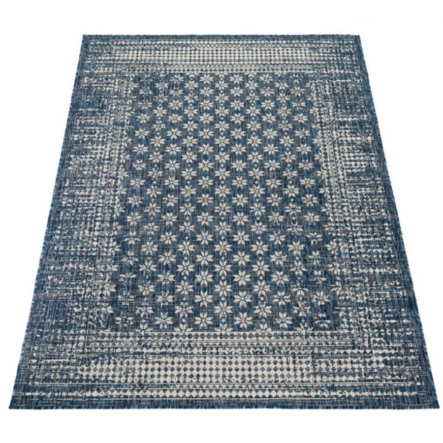 Pearl Blue Floral Polypropylene Outdoor Rug