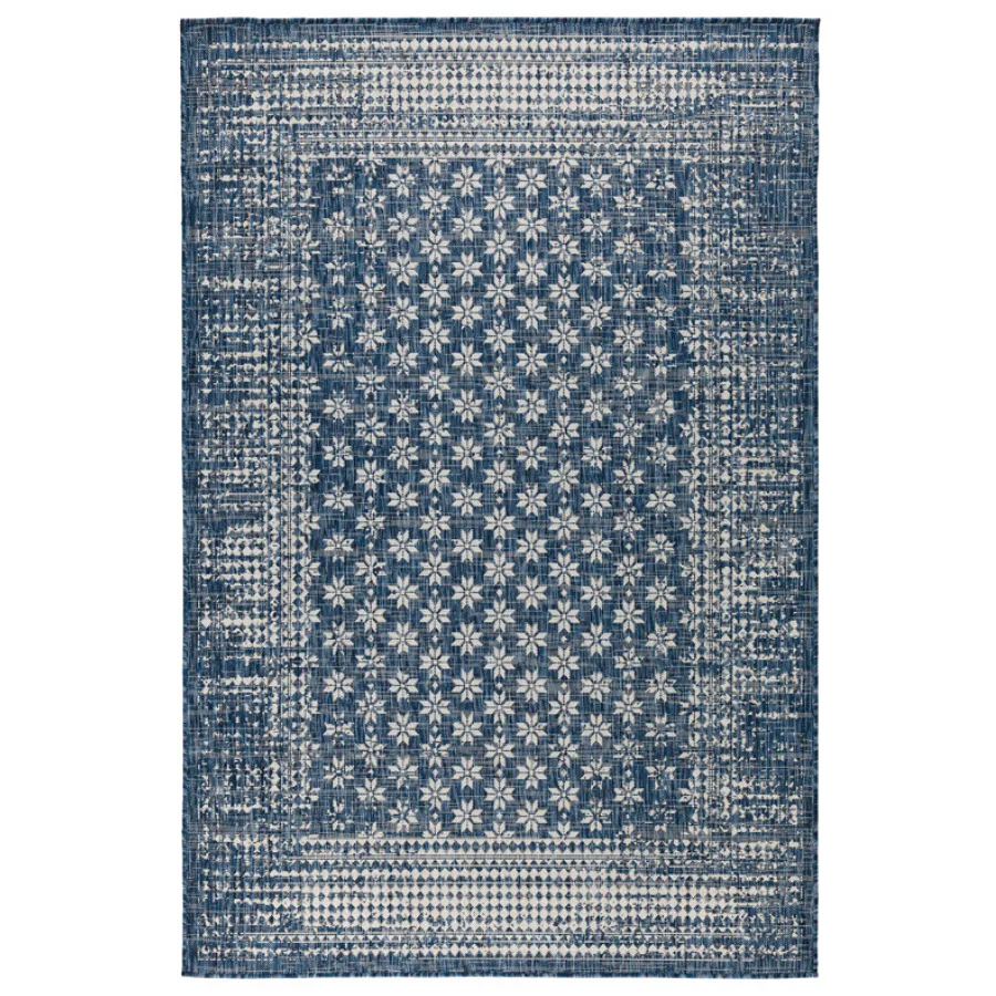 Pearl Blue Floral Polypropylene Outdoor Rug