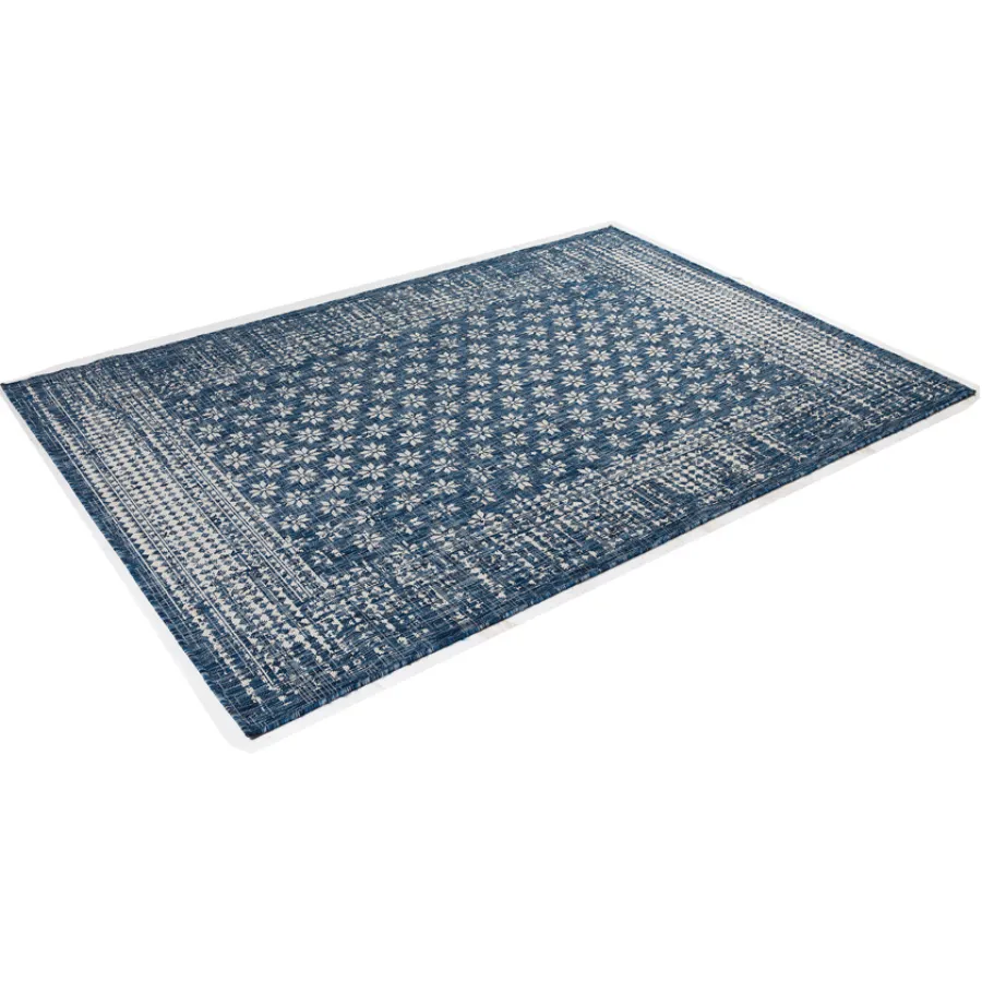 Pearl Blue Floral Polypropylene Outdoor Rug