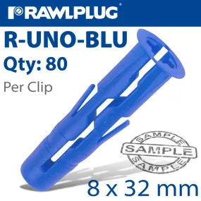 RAWLPLUG UNO UNIVERSAL PLUG BLUE 8MM 80 PER CLIP RAW UNO-BLU-80-C