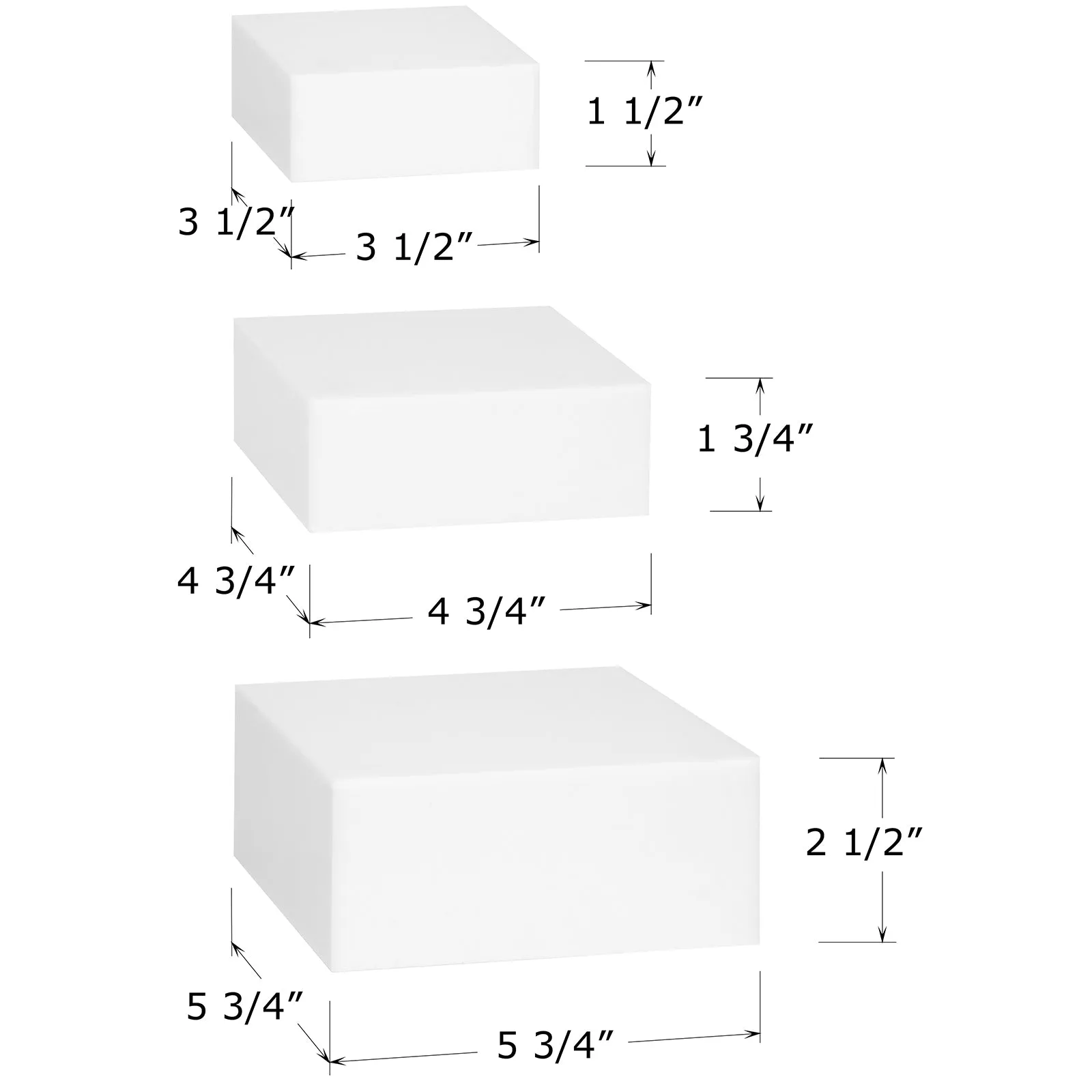 Red Co. Glossy White Small Acrylic Cubic Display Riser Stands with Hollow Bottoms - 3-Pack