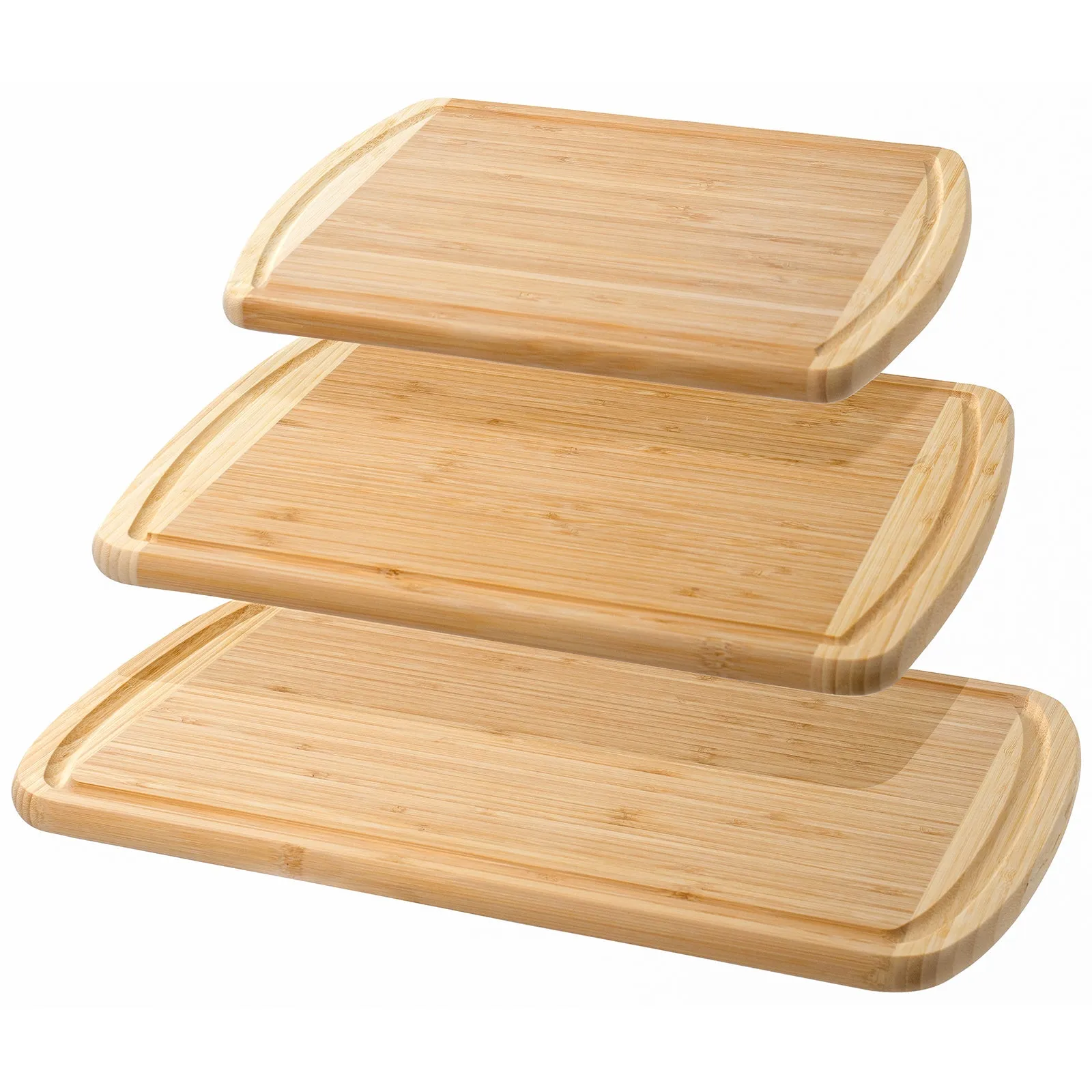 Red Co. Set of 3 Sizes (18”, 14.5”, 12”) 2-Tone Organic Bamboo Cutting Boards with Juice Grooves, Natural