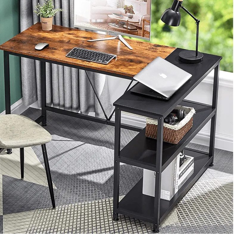 Reversible L-Shape Corner Desk with Storage Shelf