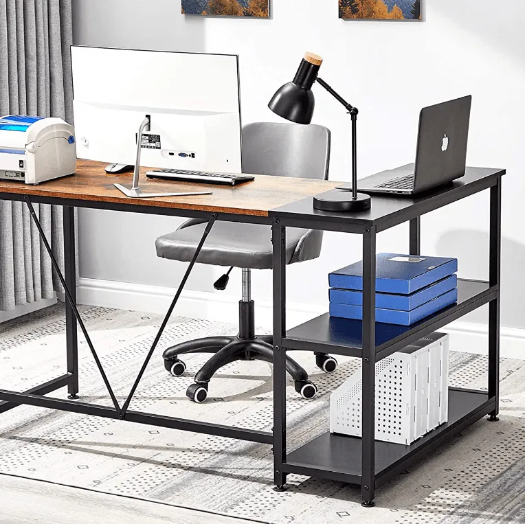 Reversible L-Shape Corner Desk with Storage Shelf