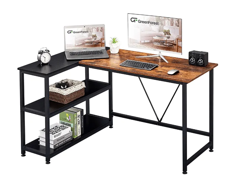 Reversible L-Shape Corner Desk with Storage Shelf