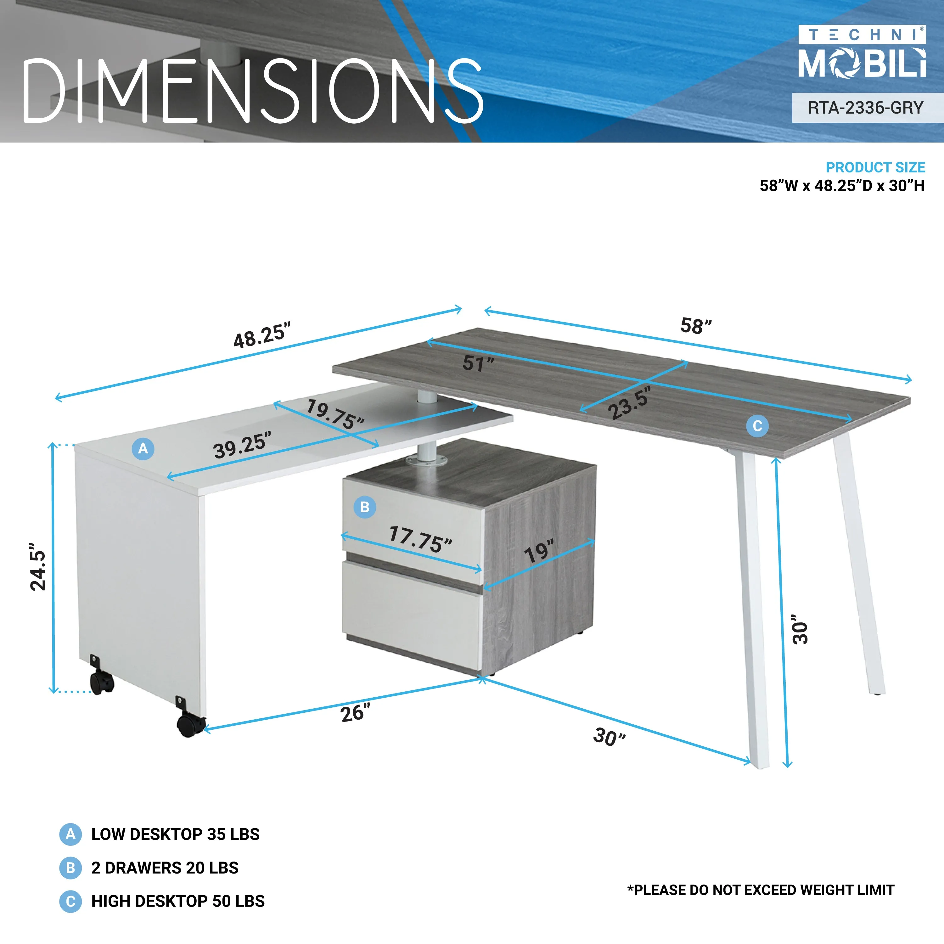 Rotating Ergo Desk - Grey