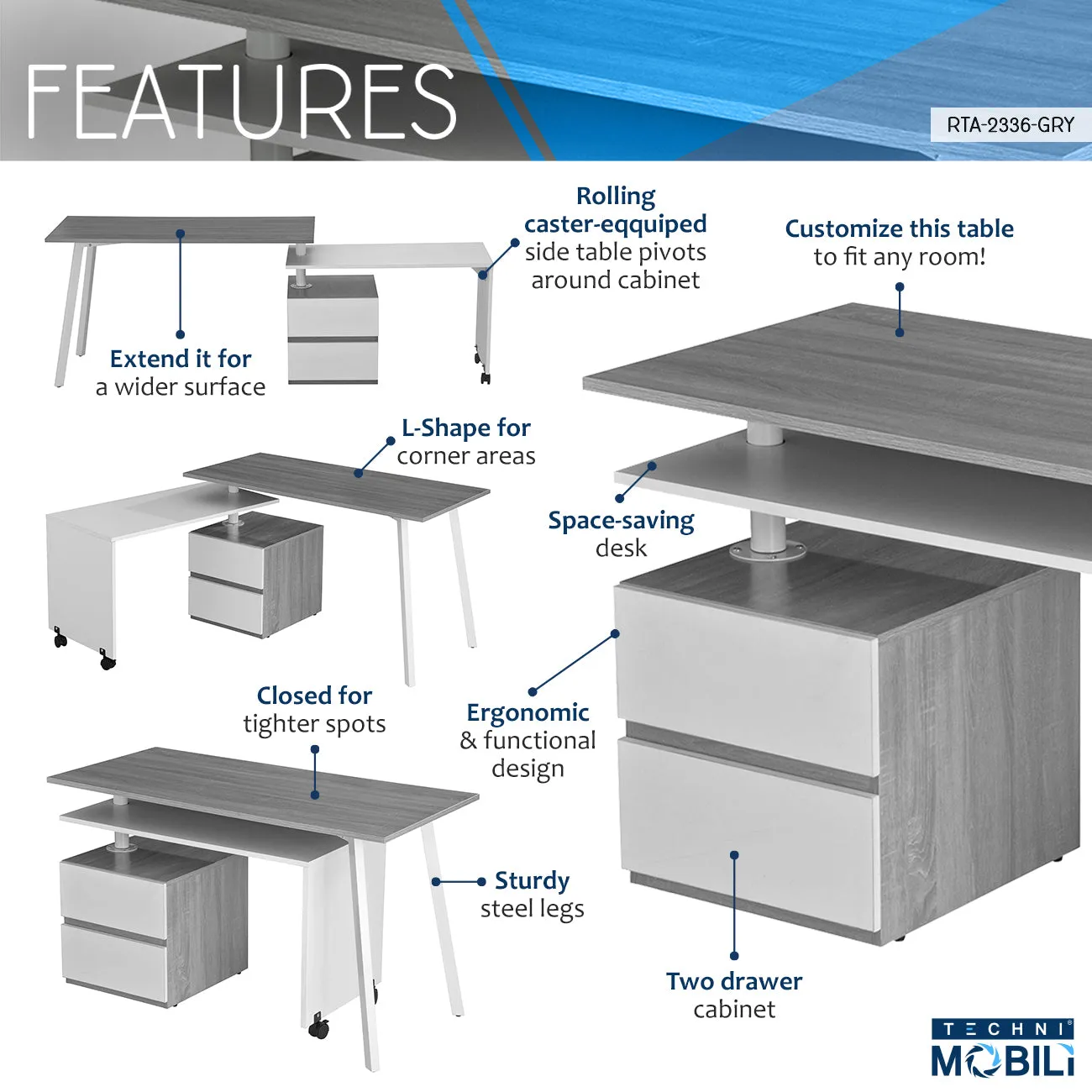 Rotating Multi-Positional Modern Desk