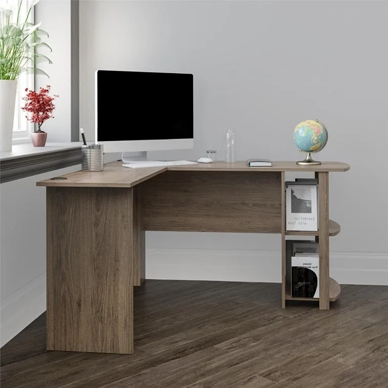 (Scratch & Dent) Ameriwood Outlet Home Dakota L-Shaped Desk With Bookshelves, Rustic Oak