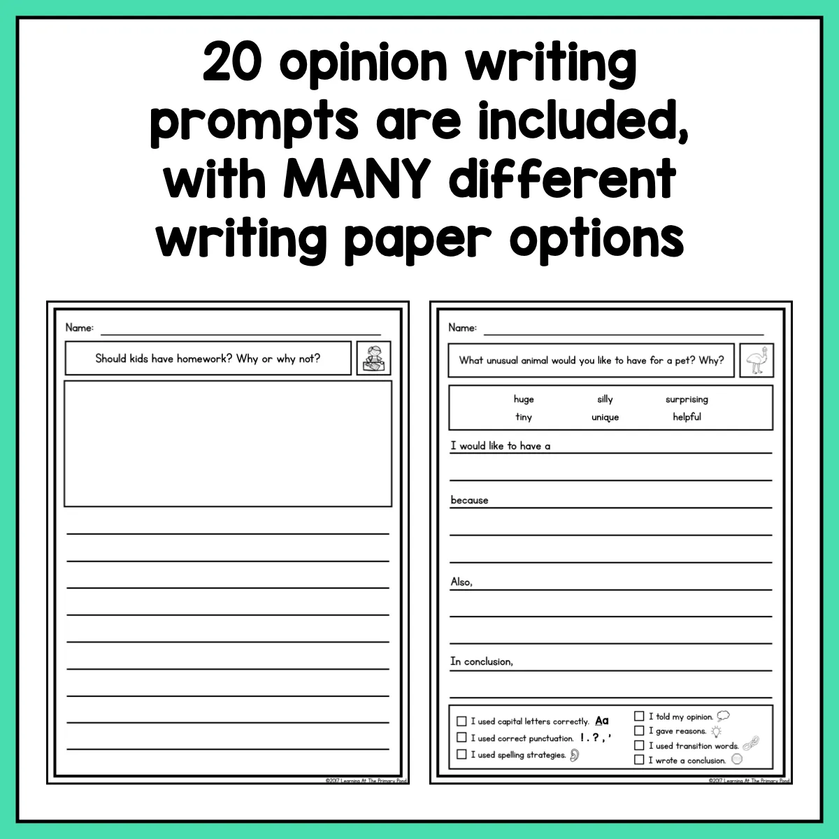 Second Grade Opinion Writing Prompts For Differentiation