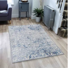 Shay Blue Traditional Distressed Machine Washable Rug