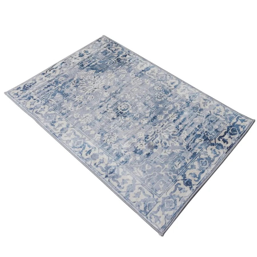 Shay Blue Traditional Distressed Machine Washable Rug