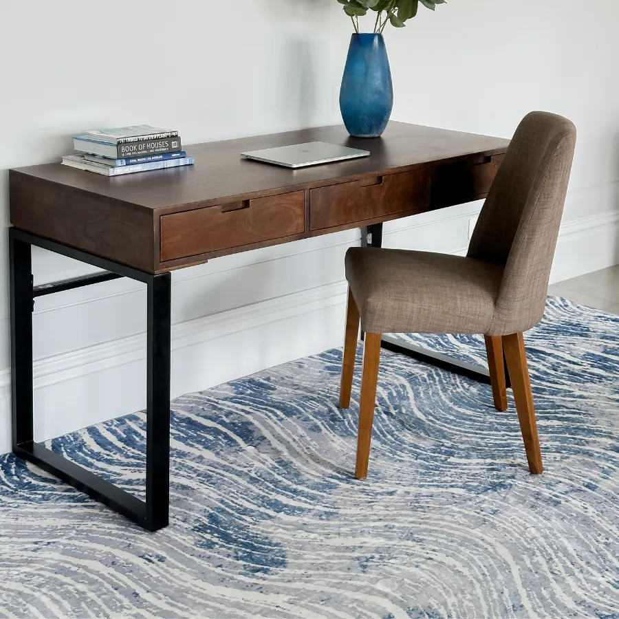 Shikhar Blue Modern Distressed Washable Rug