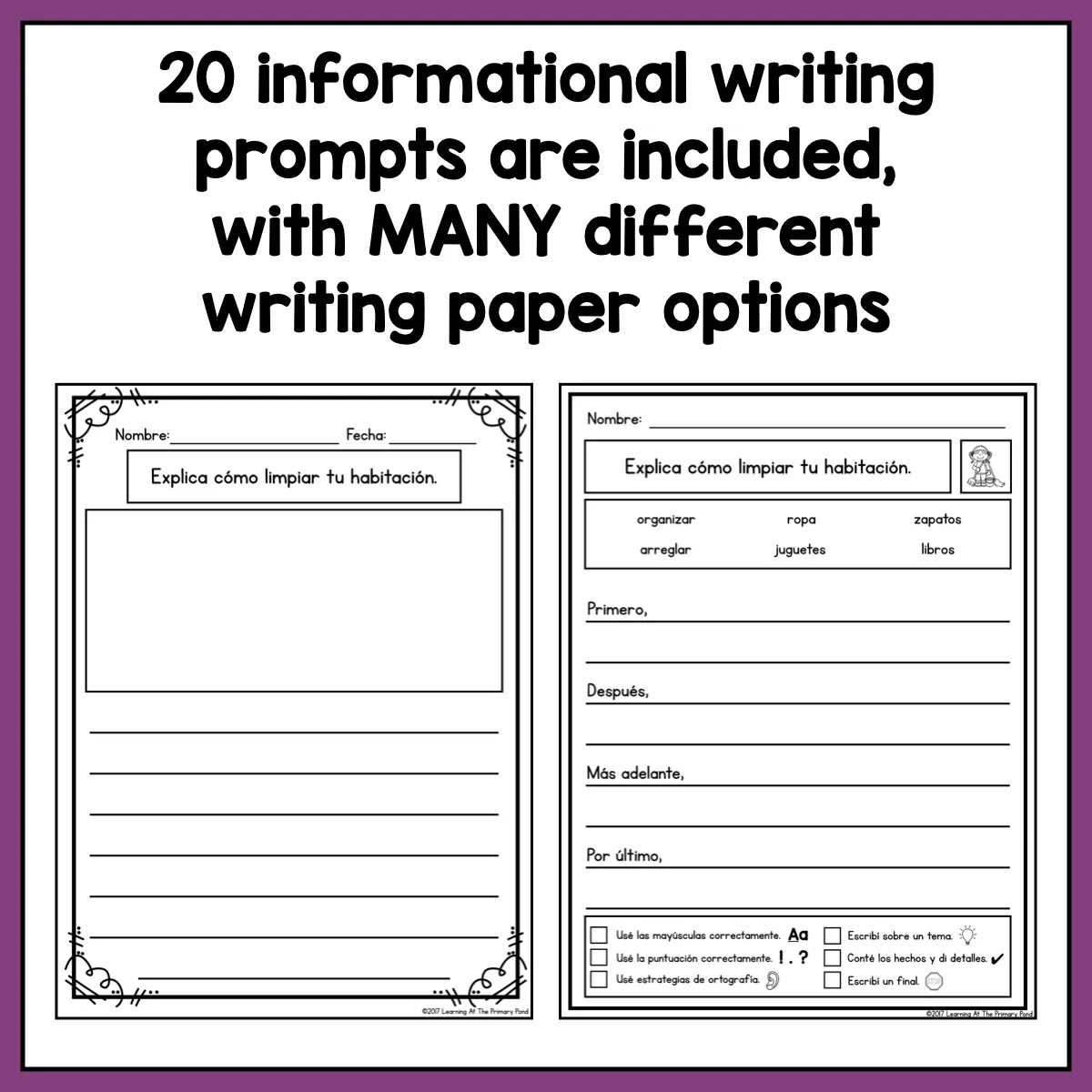 SPANISH Writing Prompts for First Grade Informational Writing