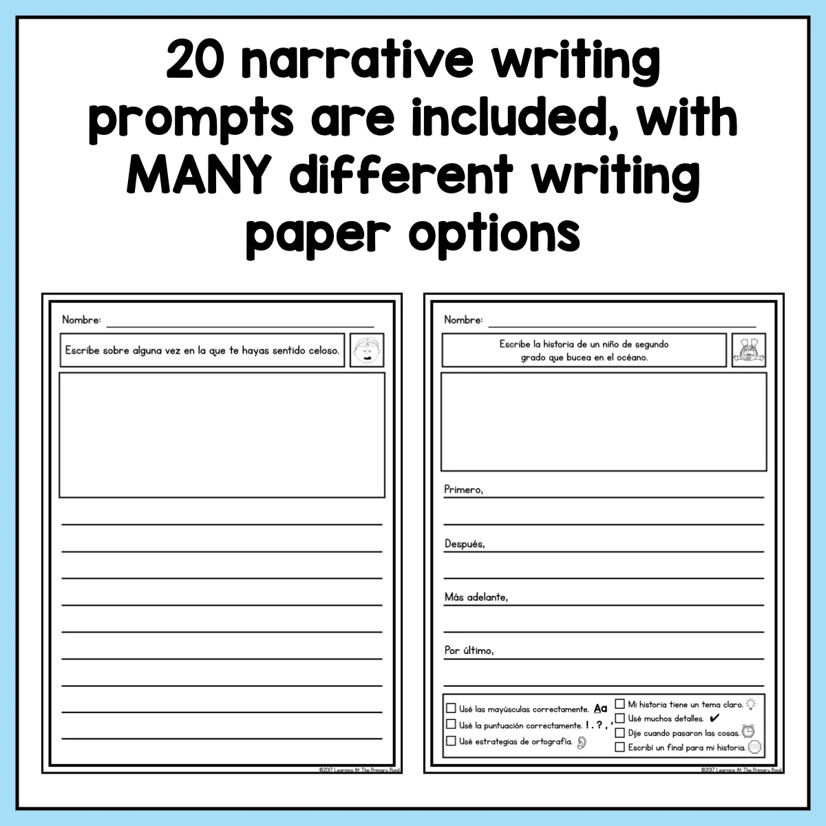 SPANISH Writing Prompts For Second Grade Narrative Writing