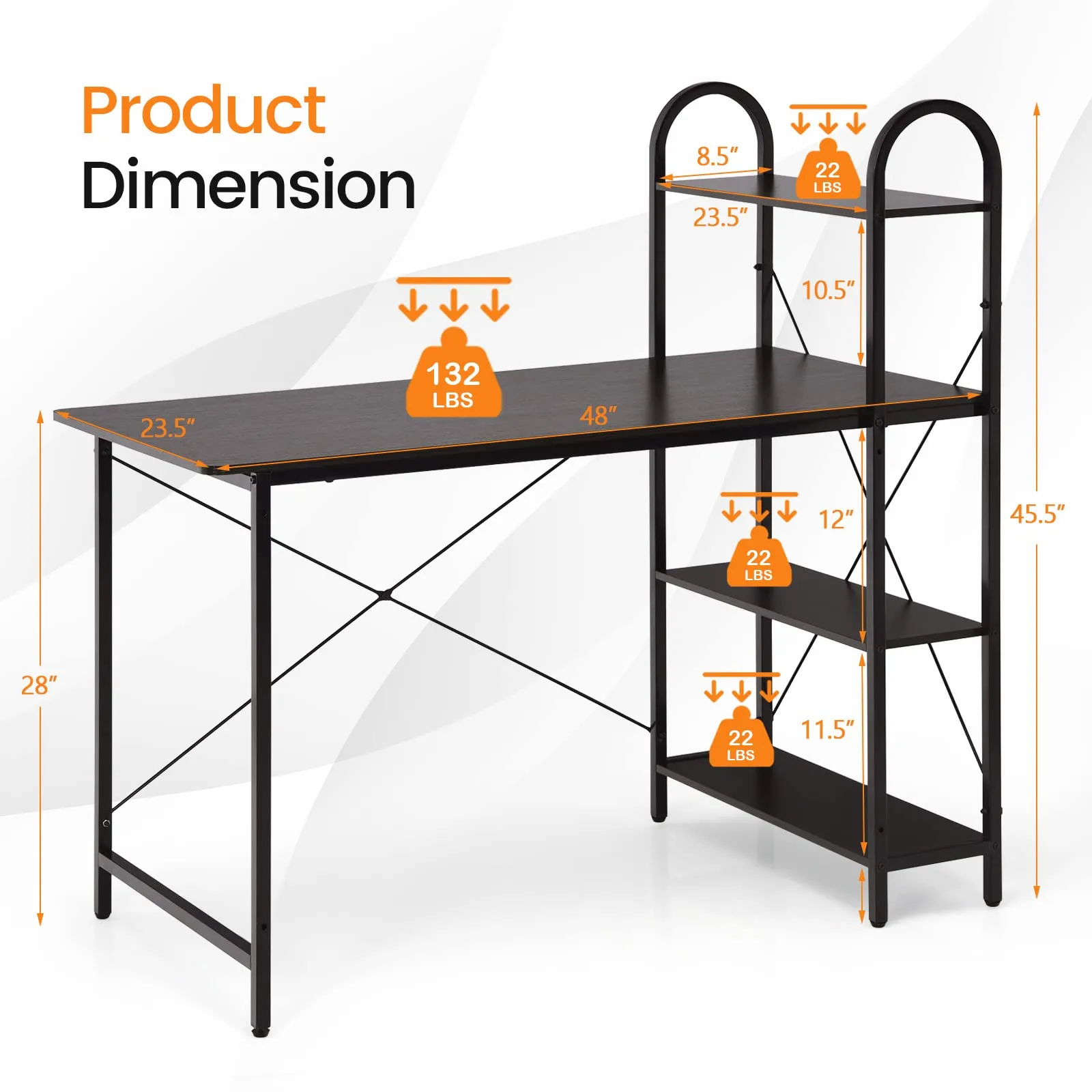 Tangkula 48 Inch Computer Desk with 4-Tier Storage Shelves