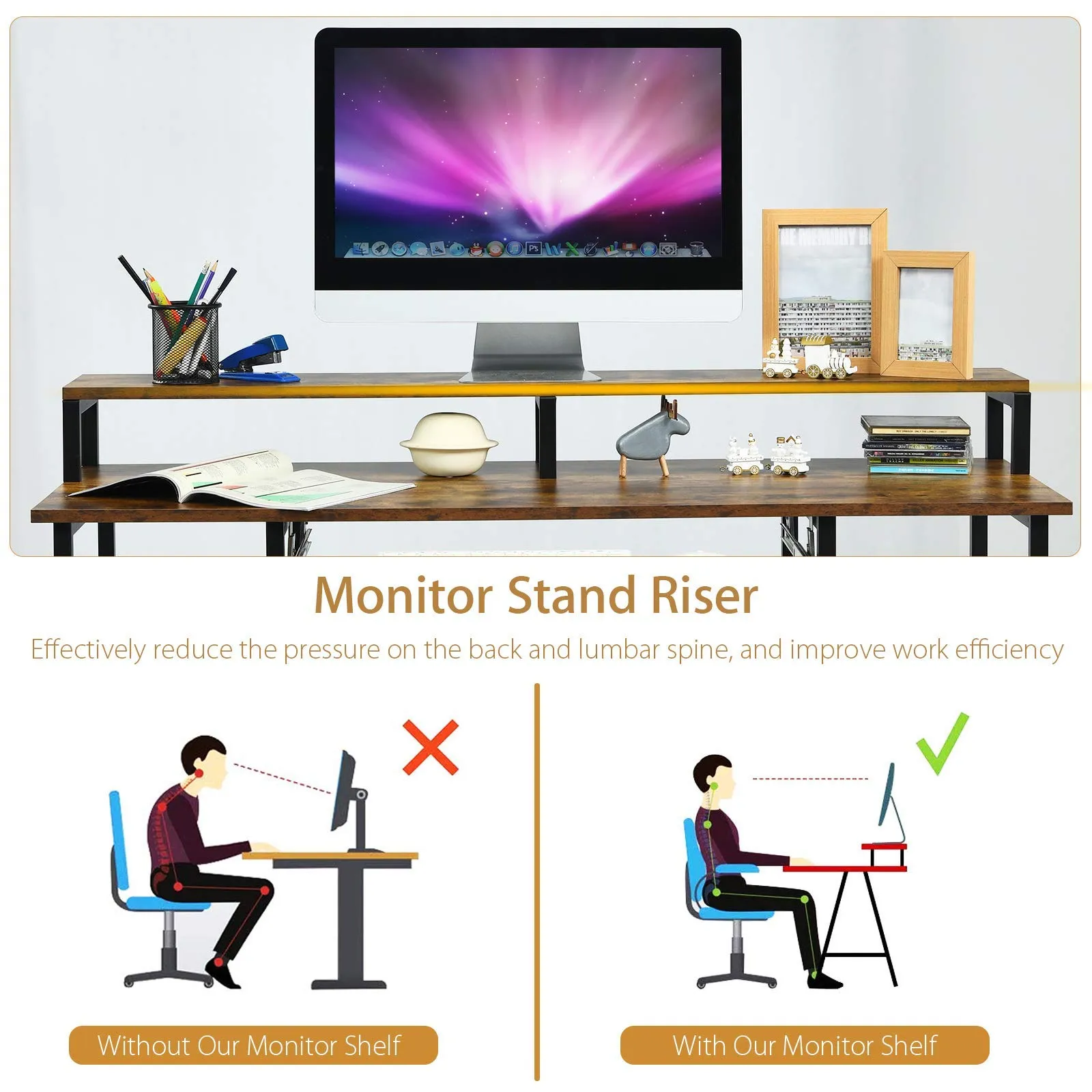 Tangkula Computer Desk with Storage Shelves, Monitor Stand