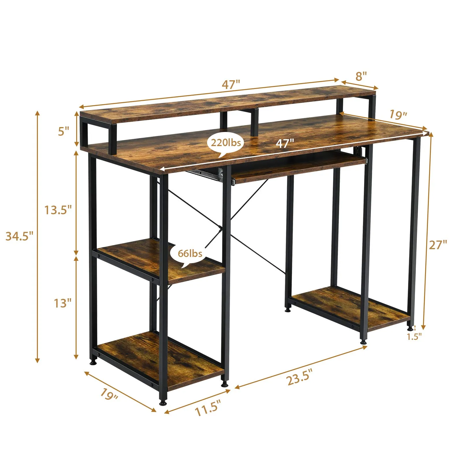 Tangkula Computer Desk with Storage Shelves, Monitor Stand