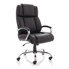 Texas Executive High Back Black Leather Office Chair - Heavy Duty, Chrome Frame, 225kg Capacity, 8hr Usage, 5yr Mechanism & 2yr Fabric Warranty