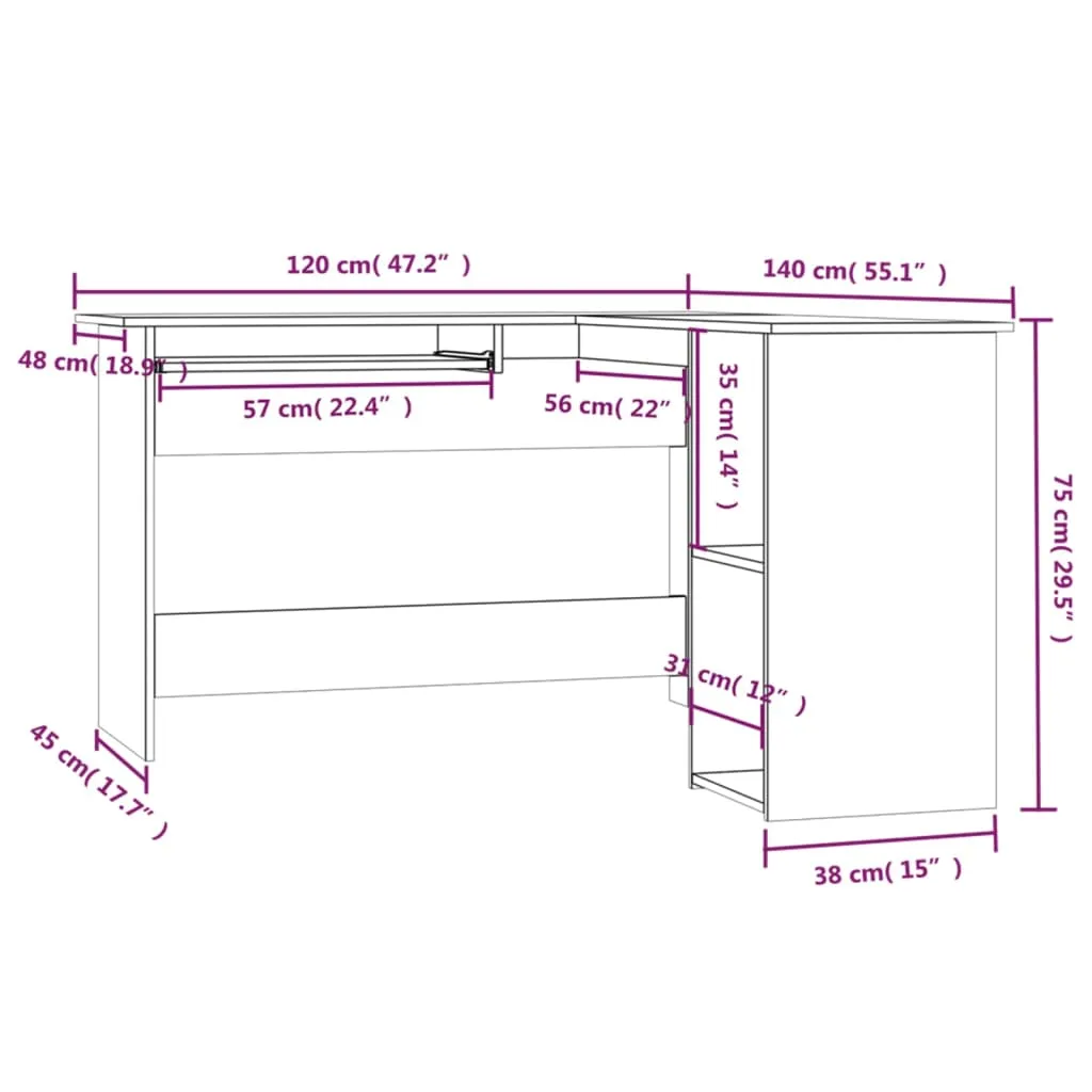 vidaXL Corner Desk Grey Sonoma 120x140x75 cm Engineered Wood