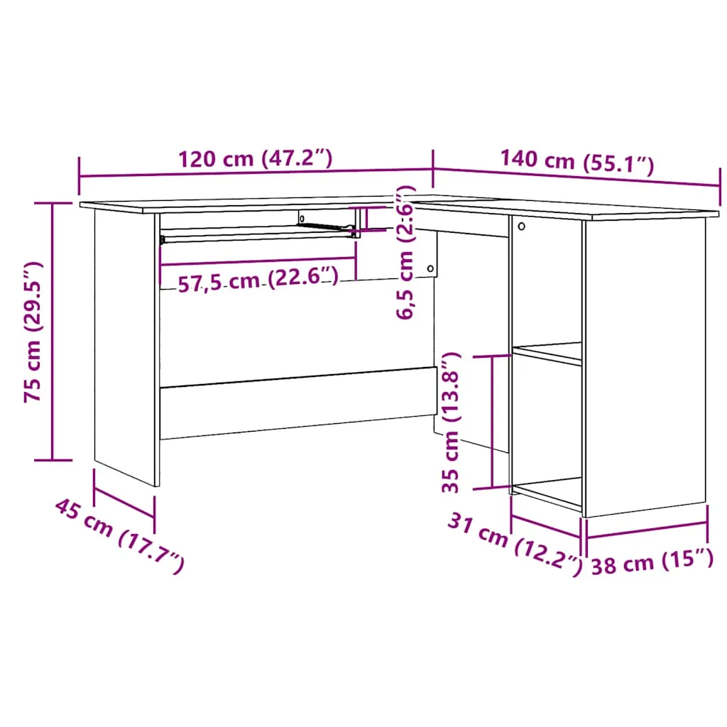 vidaXL Corner Desk Old Wood 120x140x75 cm Engineered Wood