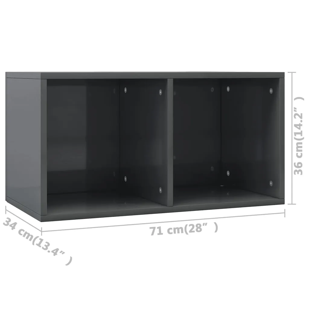 Vinyl Storage Box High Gloss Grey 71x34x36 cm Chipboard